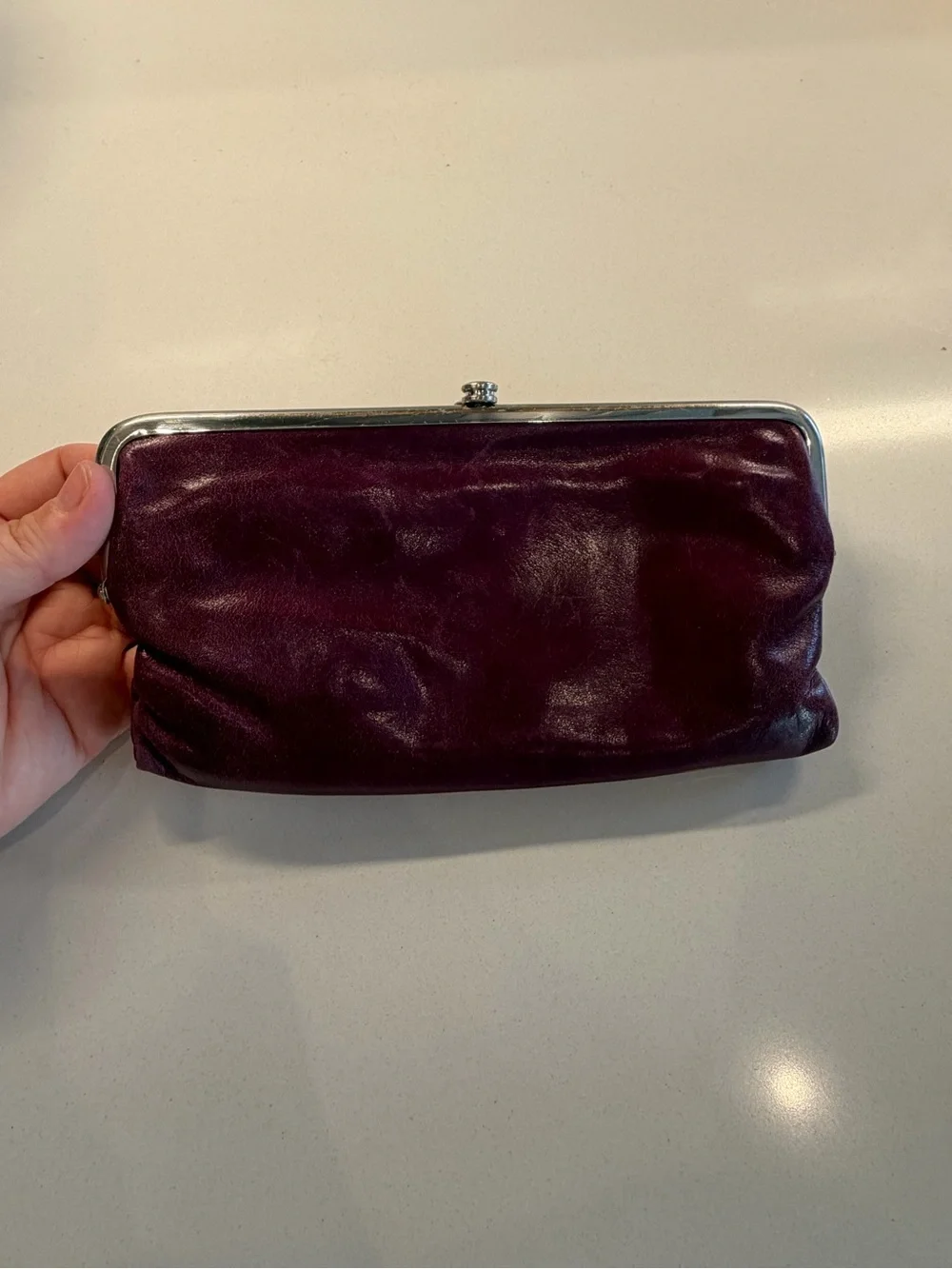 HOBO Plum Leather Kiss-Lock Clutch